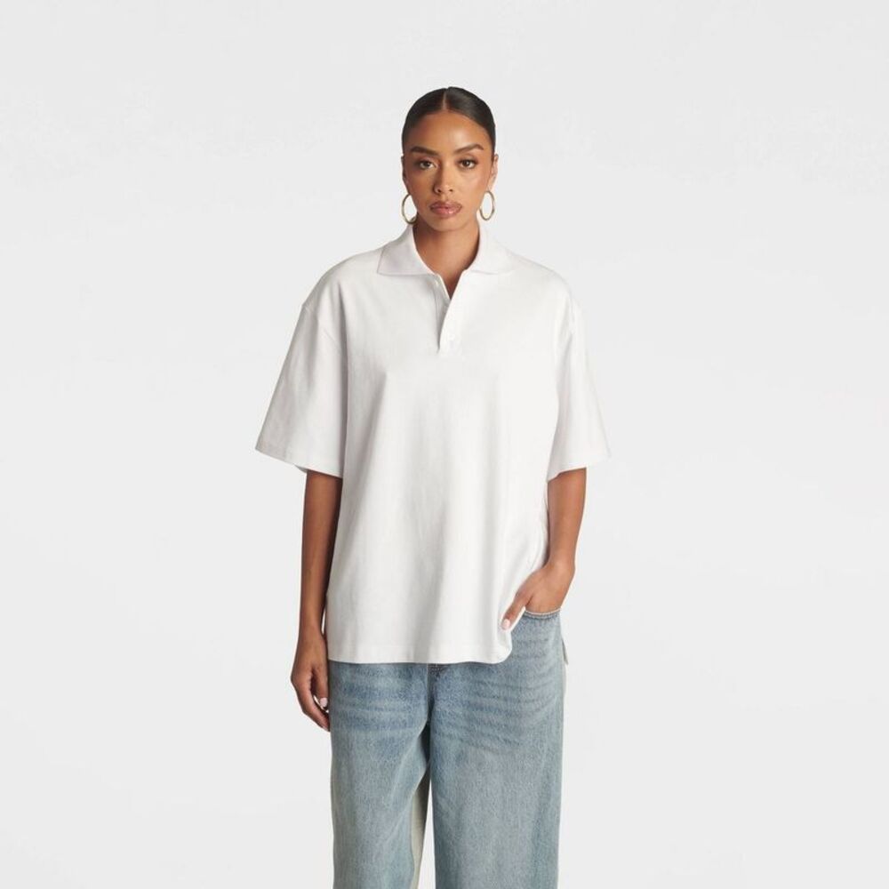 KBB by KAHLANA Women's Short Sleeve 'The Boyfriend Polo' - White L